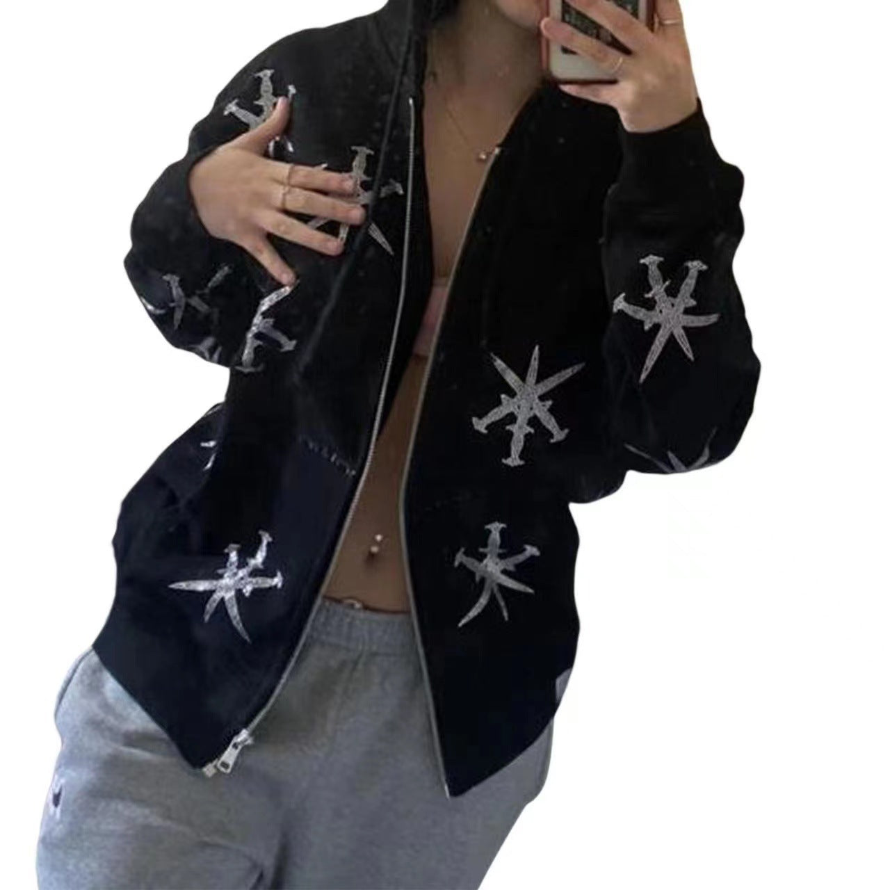 Hoodie Gótico con Strass
